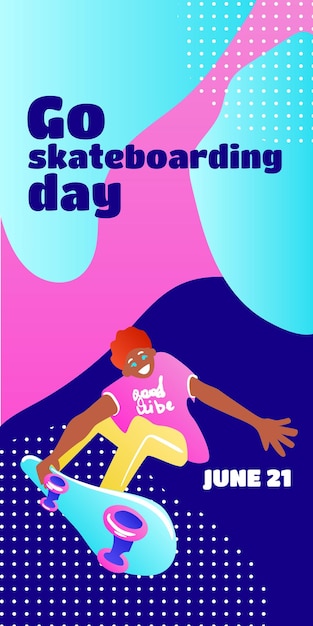 Vetor dia de andar de skate ilustração de design de cartaz ilustração vetorial estilo plano banners verticais