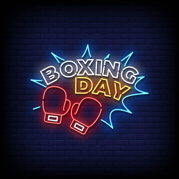 Dia de boxe de sinal de néon com vetor de fundo de parede de tijolo