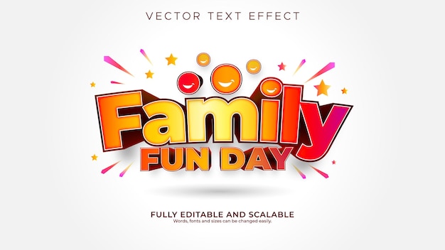 Vetor dia de diversão em família design de tipografia 3d com símbolos felizes e sorrisos