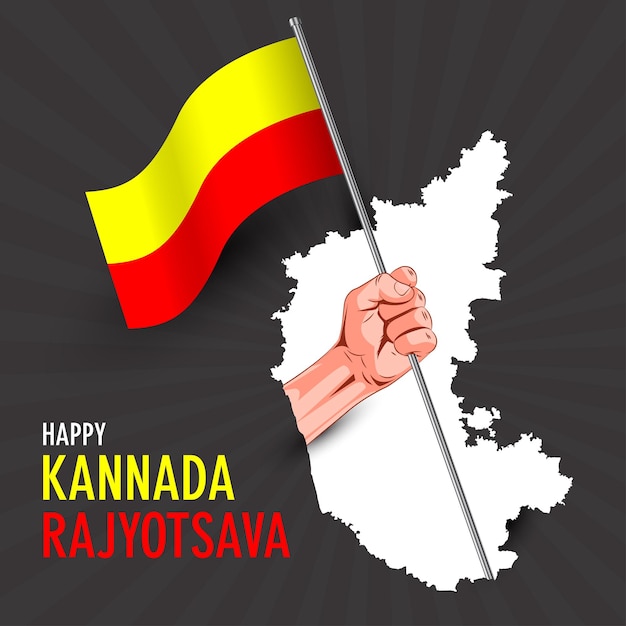Dia de formação de karnataka, ilustração em vetor conceito criativo kannada rajyotsava da mão segurando kar