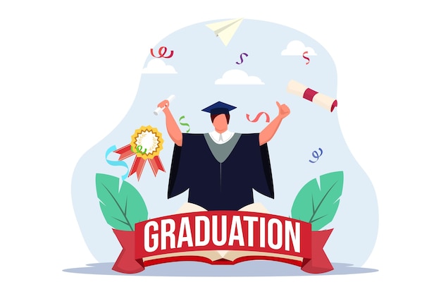 Dia de graduação Desenho de ilustração plana