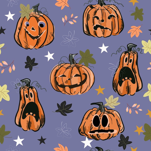 Vetor dia de halloween de abóbora com padrão perfeito de ornamentos