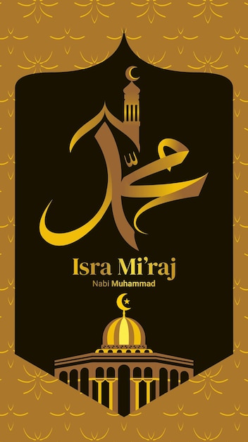 Vetor dia de isra miraj com design completo de cor dourada