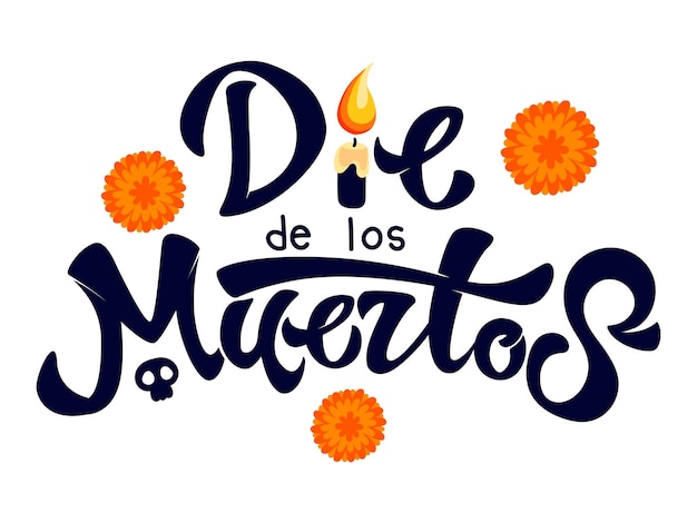 Vetor dia de los muertos, dia da ilustração vetorial de letras de texto em espanhol morto