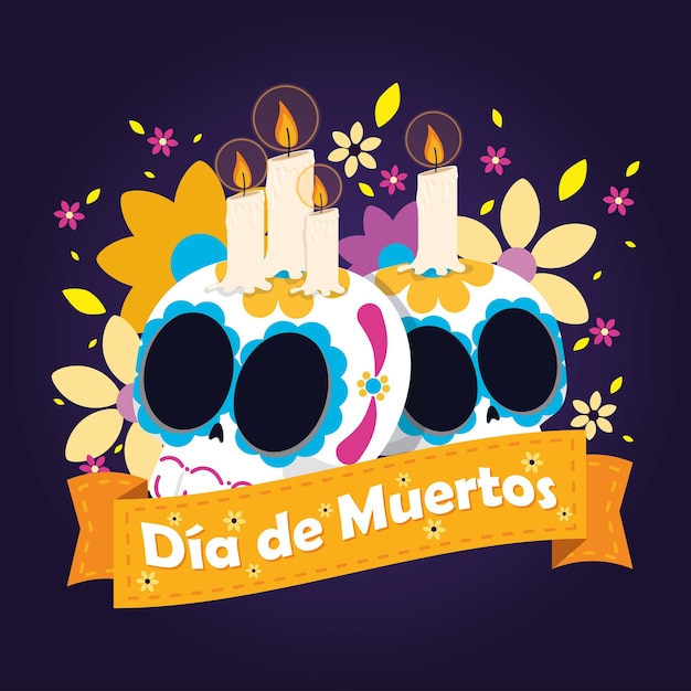 Dia de los muertos fundo com um par de crânios ilustração vetorial