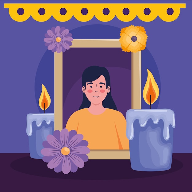 Dia de los muertos retrato com velas