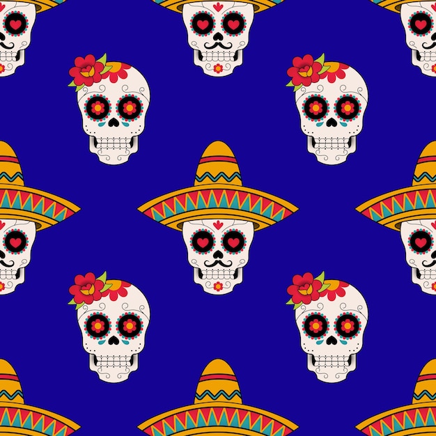 Dia de los muertos senior e senorita padrão sem costura crânios