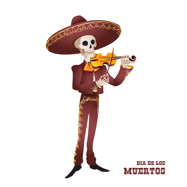 Vetor dia de muertos. esqueleto do músico mariachi. tradição mexicana