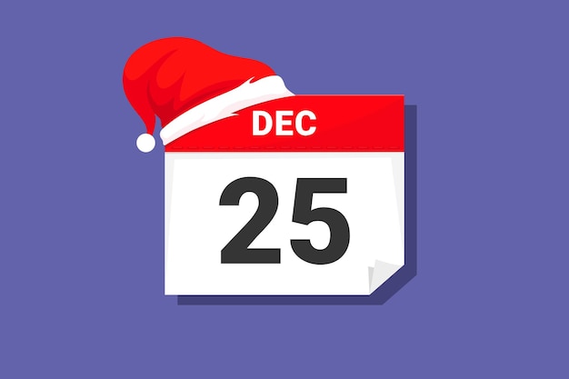 Dia de natal, 25 de dezembro. ícone de calendário de natal com chapéu de papai noel. vetor.