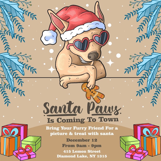 Dia de natal do evento cool dog with glasses santa paws