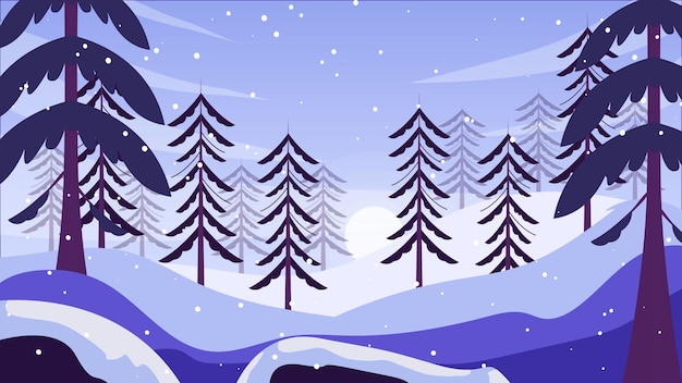 Dia de neve da floresta de coníferas de inverno papel de parede bonito da ilustração da paisagem