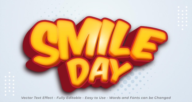 Dia de sorriso de texto 3d criativo com modelo de efeito de estilo editável