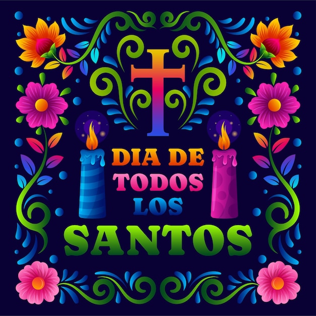 Vetor dia de todos los santos com design colorido de arte popular mexicana