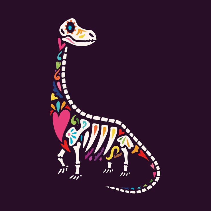 Vetor dia do crânio de brachiosaurus dos mortos, dinosaur dia de muertos
