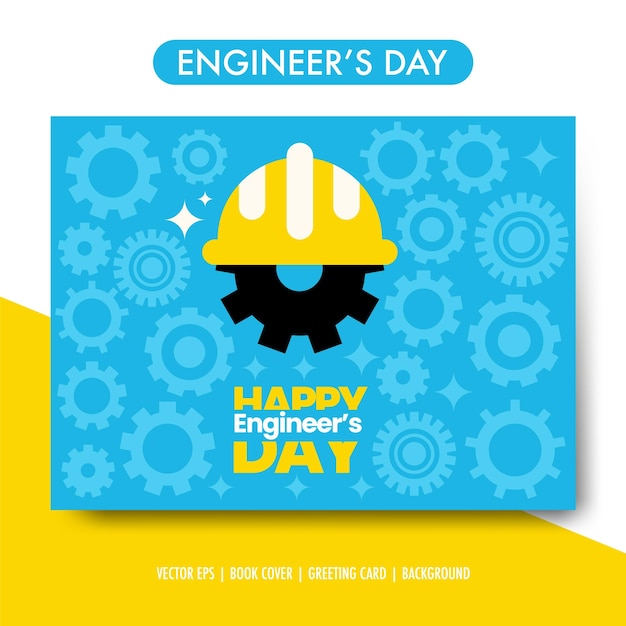 Dia do engenheiro simples com máquina de engrenagem e capacete. cartaz, cartão de felicitações, vetor de fundo