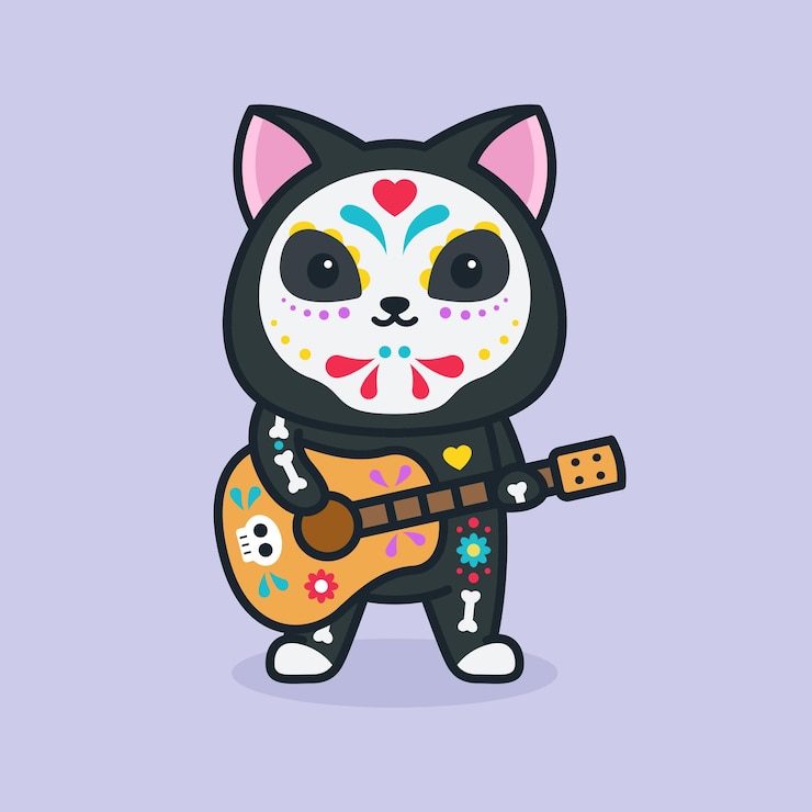 Vetor dia do gato morto tocando violão