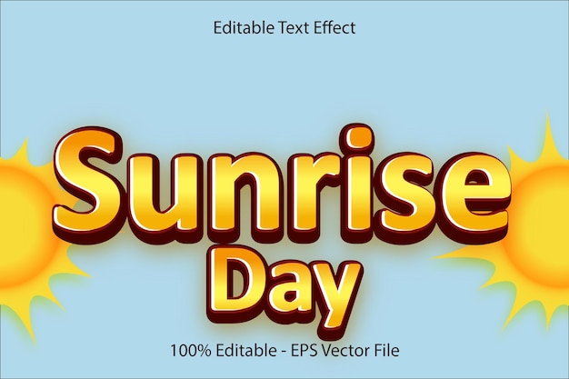Dia do nascer do sol efeito de texto gravação 3d design de estilo de desenho animado