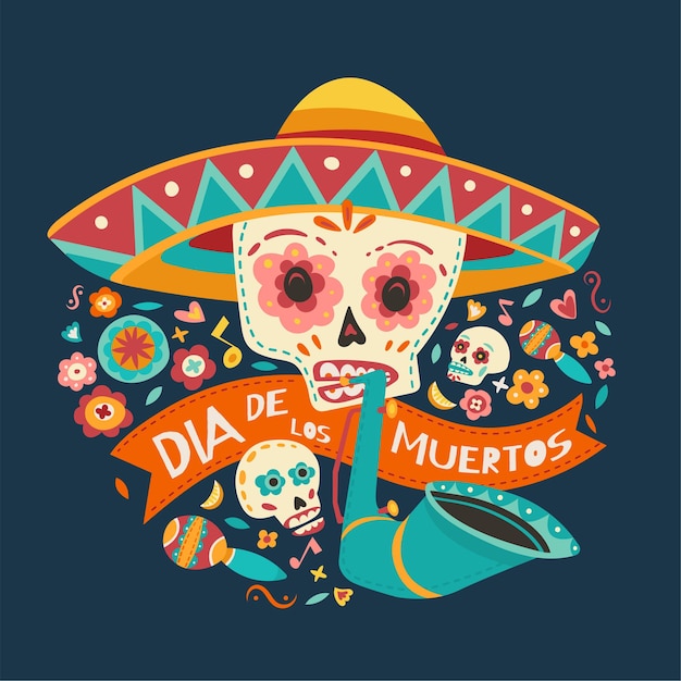 Dia dos mortos dia de los muertos caveiras com velas de flores