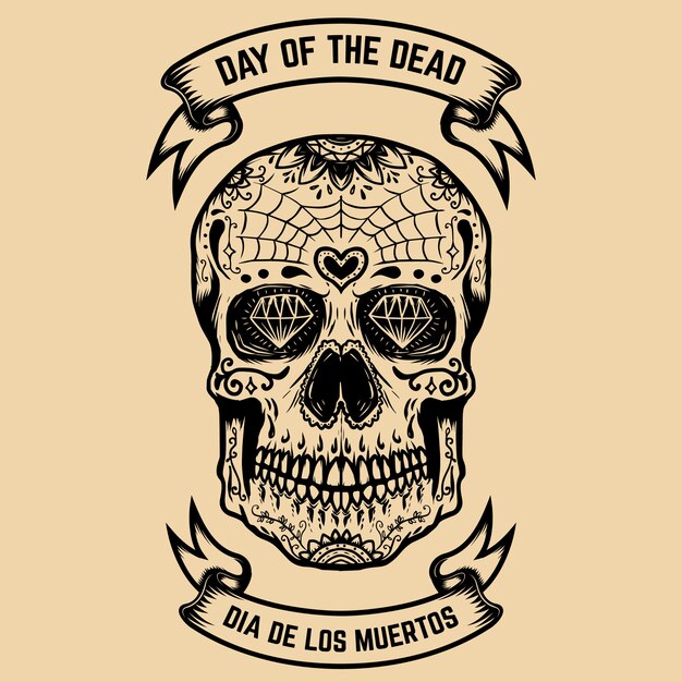 Dia dos mortos. dia de los muertos. crânio de açúcar com padrão floral. elemento para cartaz, cartão de felicitações. ilustração