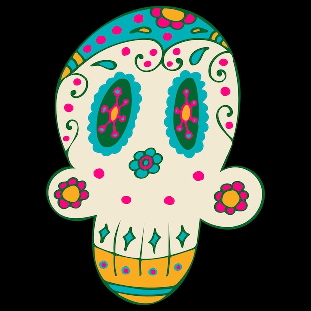 Dia dos Mortos Dia de los Muertos Sugar Skulls com flores e elementos mexicanos coloridos