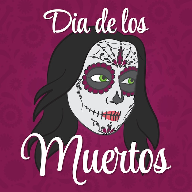 Dia dos mortos. dia de morte. rosto de mulher pintado. desenho vetorial.