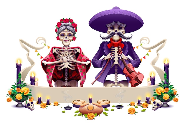 Dia dos Mortos feriado mexicano Dia de Muertos Esqueleto casal de avós