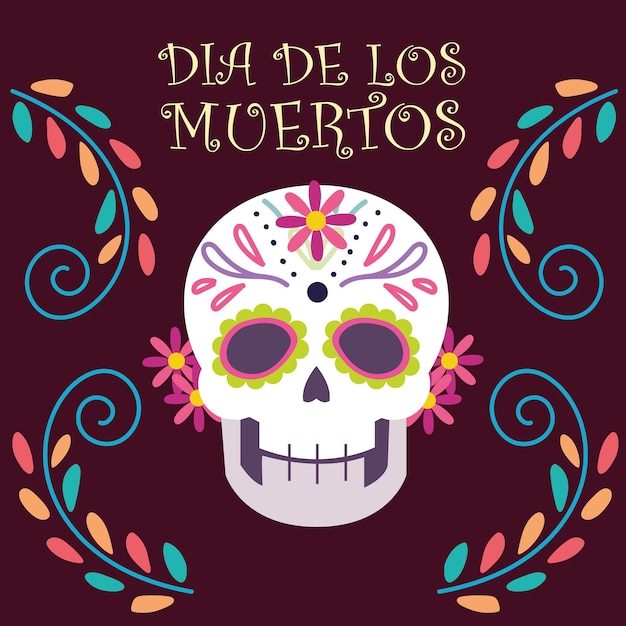 Dia dos mortos, flor de caveira de açúcar florescendo decoração mexicana celebração