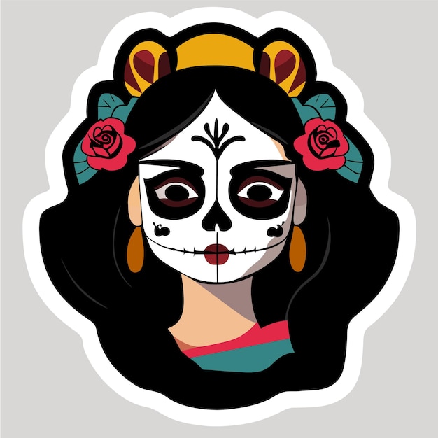 Dia dos mortos halloween dia de los muertos crânio de açúcar desenhado à mão adesivo de desenho animado plano e elegante