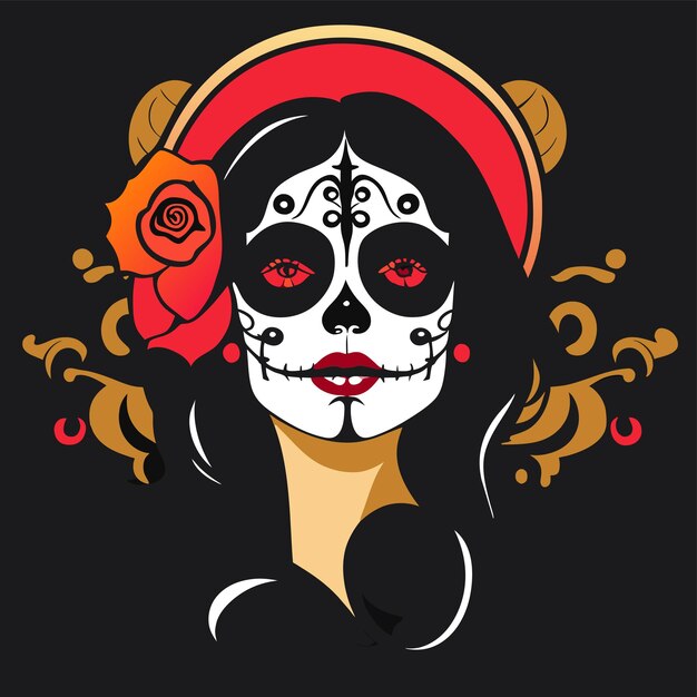 Vetor dia dos mortos mortos menina ilustração de dia de los muertos desenhado à mão desenho animado elegante plano