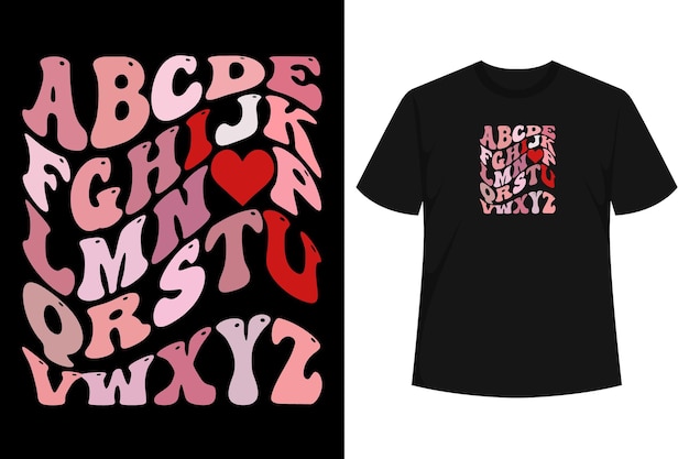 Vetor dia dos namorados alfabeto abc adoro-te professora crianças criança t-shirt