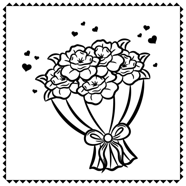 Vetor dia dos namorados amor flores bokeh desenho esboço para colorir