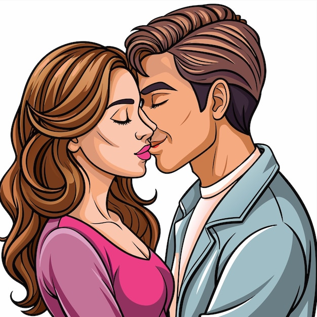 Vetor dia dos namorados casal romance amor fofo personagem de desenho animado adesivo ícone conceito isolado