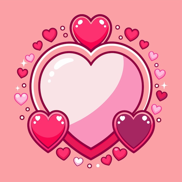 Vetor dia dos namorados coração moldura de borda floral desenhado à mão plano elegante adesivo de desenho animado conceito de ícone