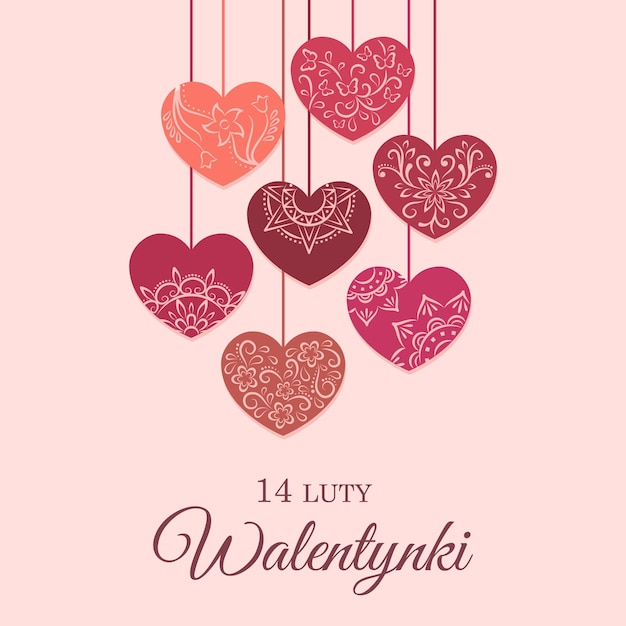 Dia dos Namorados. Corações decorativos. Polonês.