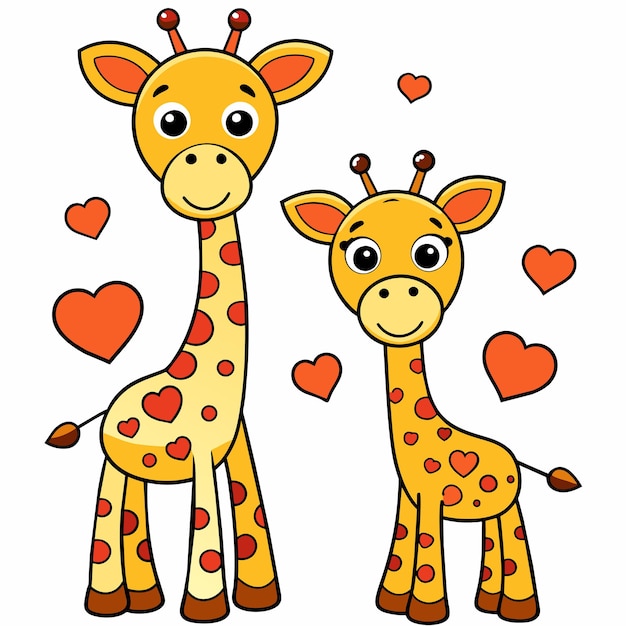 Dia dos namorados desenhado à mão girafa animal casal personagem de desenho animado adesivo ícone conceito isolado