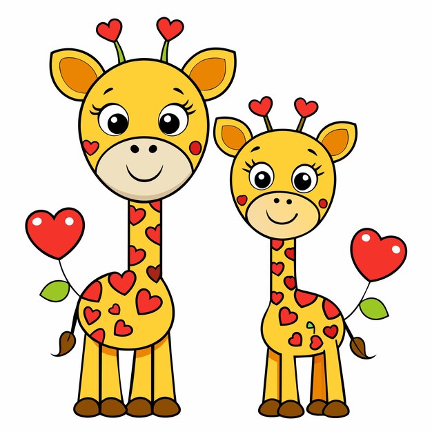 Vetor dia dos namorados desenhado à mão girafa animal casal personagem de desenho animado adesivo ícone conceito isolado