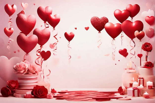 Dia dos namorados fundo abstrato com corações vermelhos 14 de fevereiro amor cartão de saudação de casamento romântico