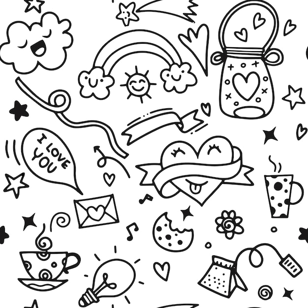 Dia dos namorados love & hearts doodles design elements