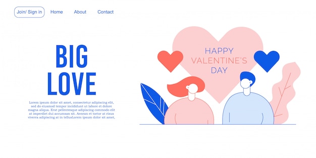 Vetor dia dos namorados pessoas apaixonadas landing page design