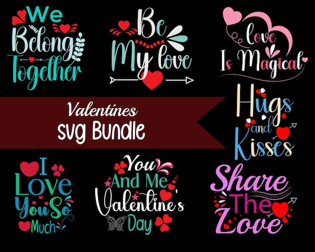 Vetor dia dos namorados svg bundle dia dos namorados tshirt design svg bundle ilustração vetorial