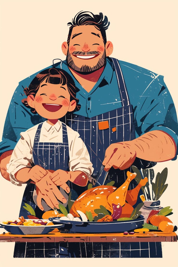 Vetor dia dos pais com as crianças preparando um almoço surpresa