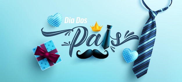 Dia dos Pais Dia dos Pais em língua portuguesa com gravata e caixa de presente
