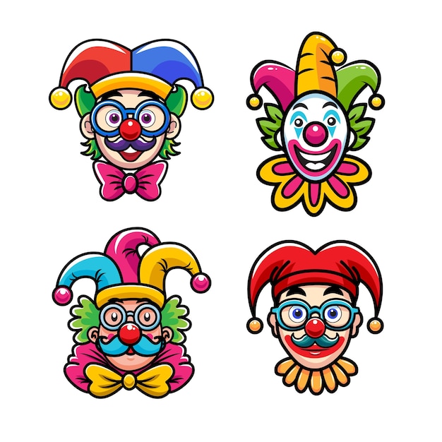 Vetor dia dos tolos de abril clown personagem ilustração vetorial colorida conjunto de ícones de design plano