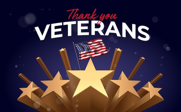 Dia dos veteranos. Homenageando todos os que serviram. Bandeira dos EUA no fundo. Estrelas