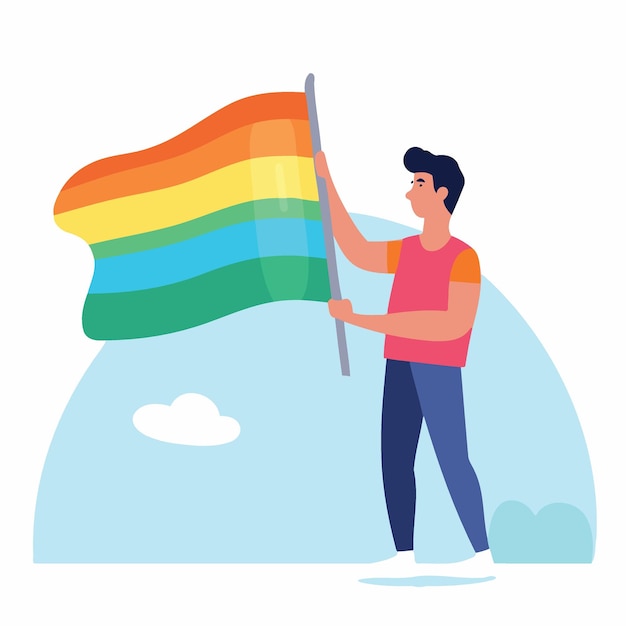 Dia e mês do orgulho LGBT do homem com cores do arco-íris