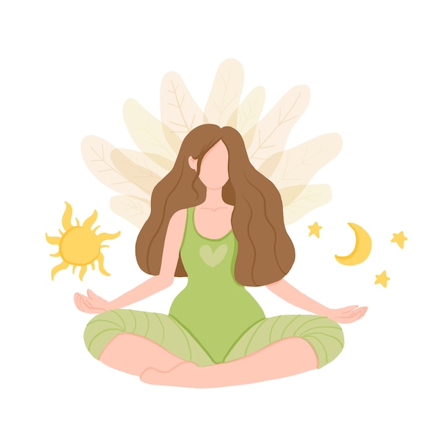 Dia e noite. garota em lótus de ioga pratica meditação.