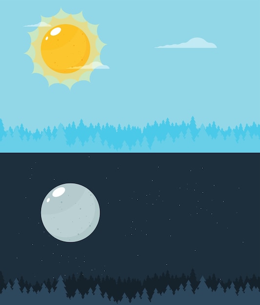 Dia e noite ilustrações vetoriais ou banners sol e lua