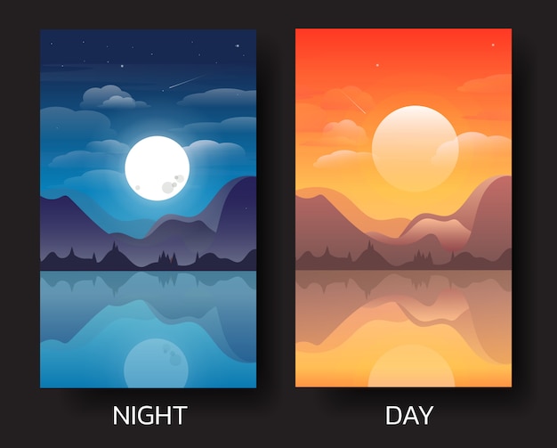 Dia e noite paisagem ilustração