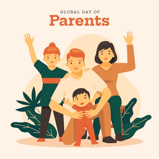Vetor dia global plano da ilustração dos pais