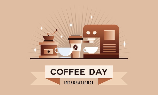 Dia internacional da ilustração de café vetor desenhado à mão